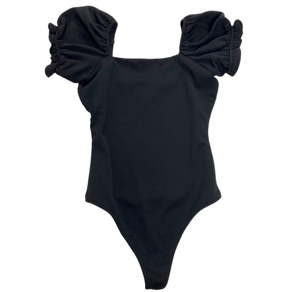 SHOW me your Mumu Baker Puff Sleeve Bodysuits In Black New with Tag - Picture 8 of 8